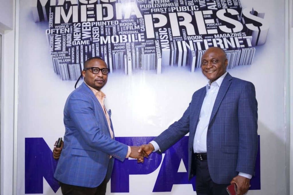 March 5, 2020: L-R: The Managing Director, Lagos State Signage and Advertisement Agency (LASAA), Prince Adedamola Docemo with the President, Media Independent Practitioners Association of Nigeria (MIPAN), Dr. Ken Onyali Ikpe during a meeting