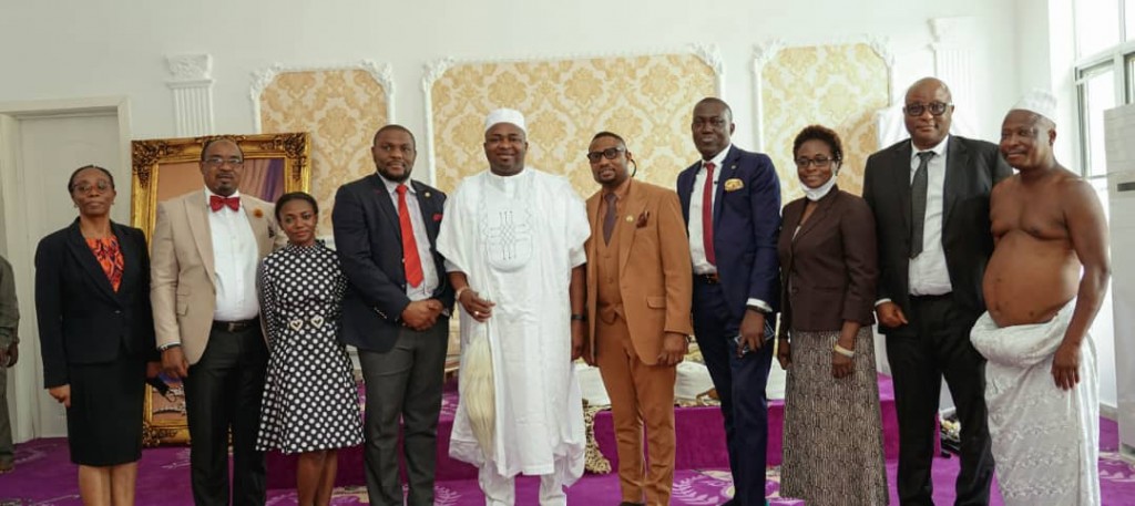 September 8, 2020 - From left: The Head of Client Services and Registration, Lagos State Signage and Advertisement Agency (LASAA), Mrs. Buky Ayodele; the Director of Administration and Human Resource, Mr. Muftau Owodeyi; the Personal Assistant to the Managing Director (LASAA), Oluwabusayomi David; the Special Adviser Operations, Mr. Adegbolahan Dixon; His Royal Majesty, Alaiyeluwa Oba Saheed Ademola Elegushi (Kusenla III) of Ikate-Elegushi Kingdom; the Managing Director, LASAA, Prince Adedamola Docemo; the Head, Corporate Communications and Strategy, Mr. Temitope Akande; the Head, Business Development, Mrs. Olamide Oyegoke; the Head of Mobile Advert, Temporary & Small Format, Mr. Bayo Aluko and a Palace official during a courtesy visit the Agency paid the Palace.